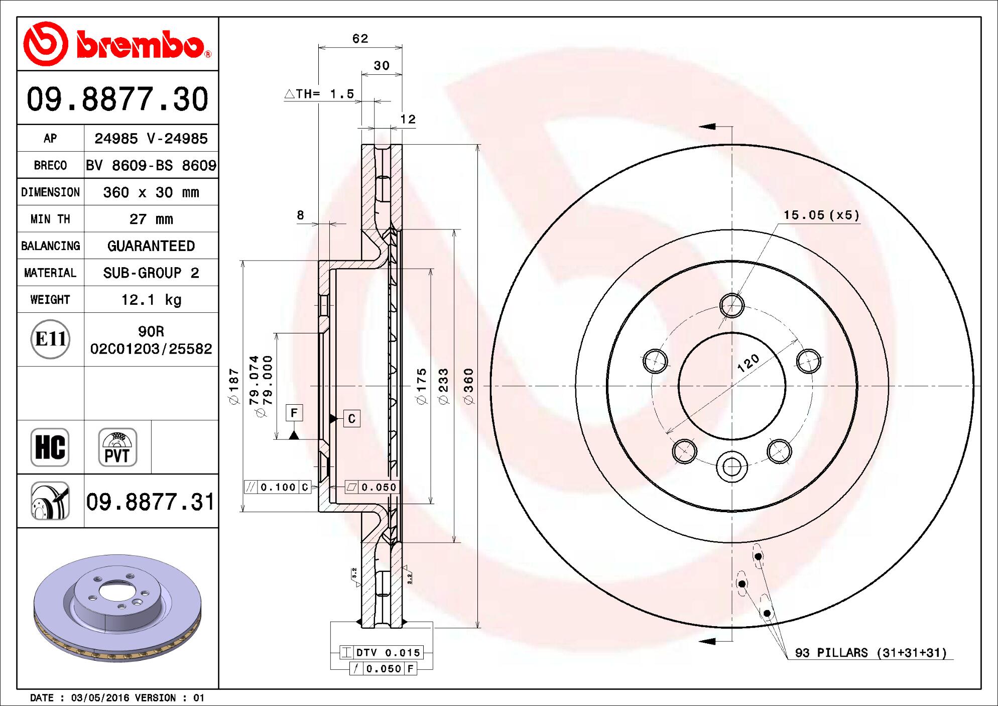 Land Rover Brembo Disc Brake Rotor - Front (360mm) SDB000624